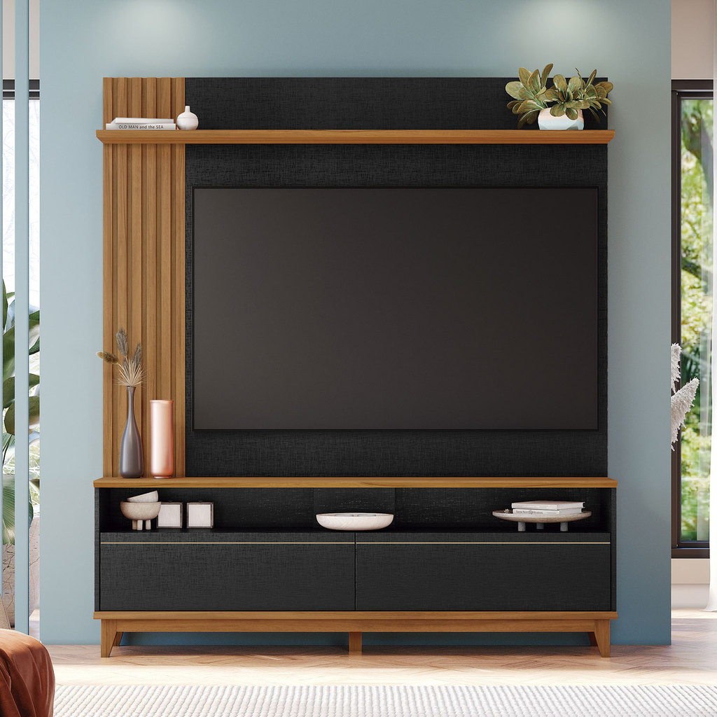 Home Ripado 1335 Para TV até 60 Polegadas 2 Portas Basculante MDF - Preto com Freijó - Notável