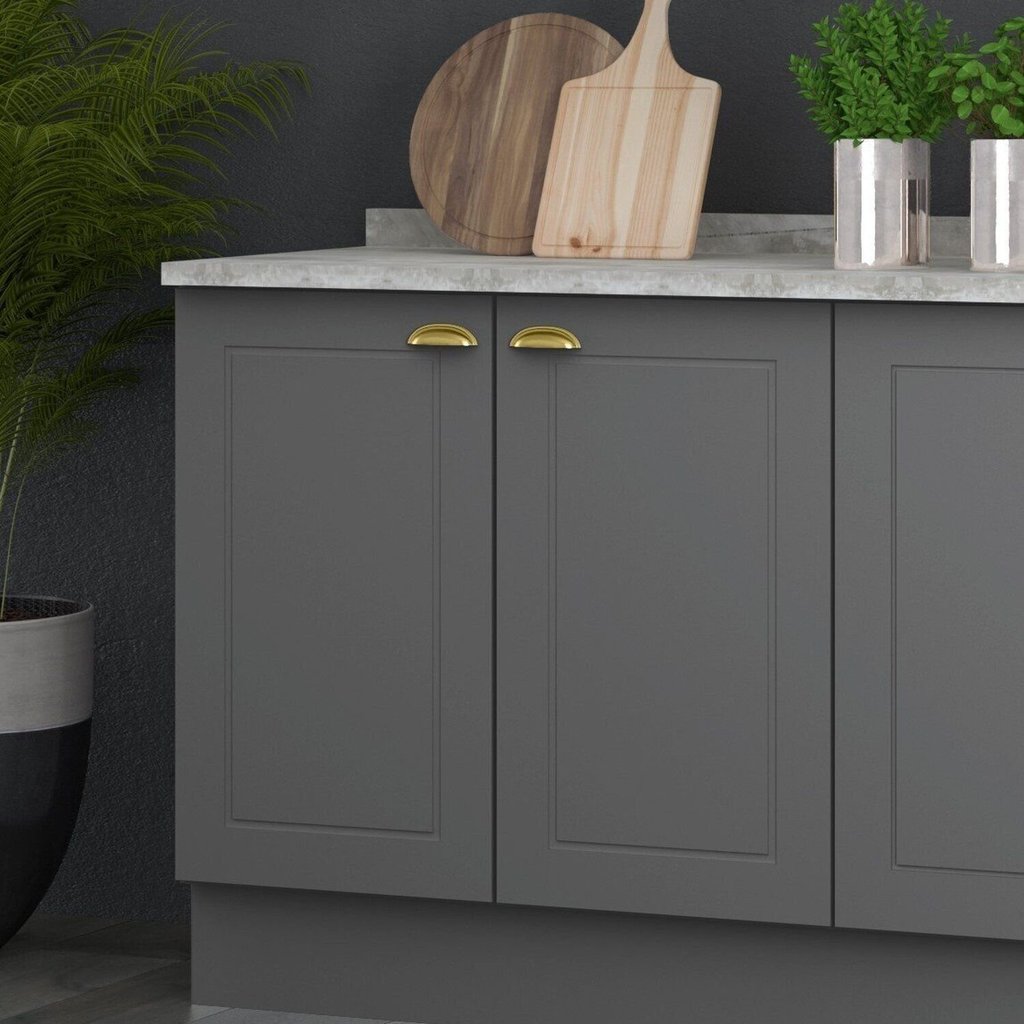 Balcão para Cozinha 2 Portas 80cm x 84,5cm com Tampo Emily Espresso Móveis Cinza/Calcare Cinza/Calcare