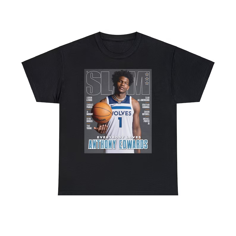 Camiseta Oversized Masculina Feminina Estampada Anthony Edwards Slam Magazine Streetwear Casual Basquete