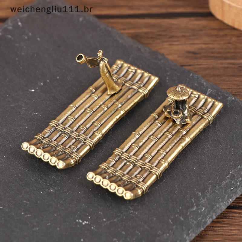 # weicheng Vintage Bronze Pequenos Queimadores De Incenso Ornamentos Jangada De Bambu Base Sti Suporte Bandeja Placa Col