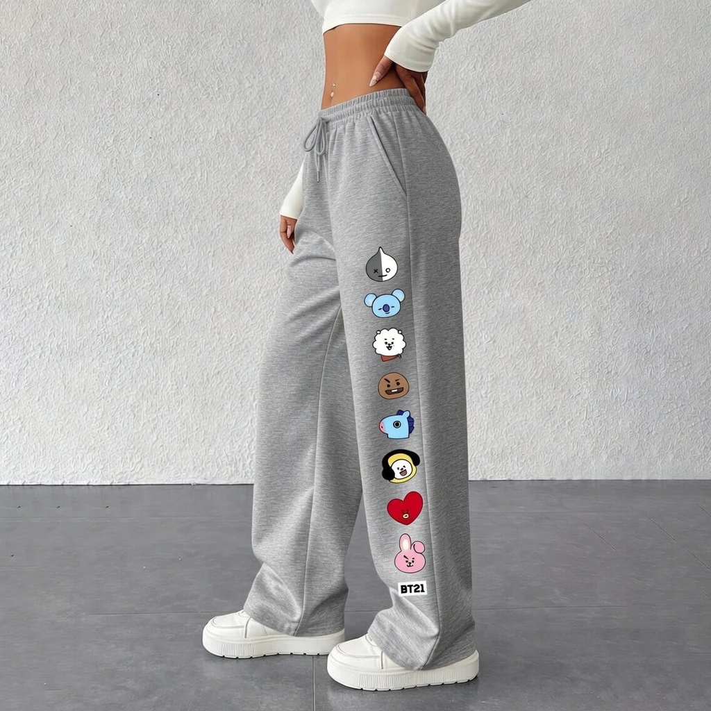Calça Wide Leg Moletom Com Estampa de Pelúcia Tata Koya Rj Shooky Mang Chimmy Tata Cooky — imagem 1