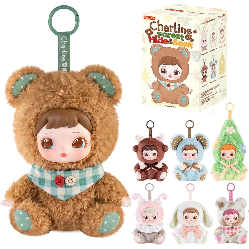 Figura de Pelúcia Rolife Charline Forest Hide & Seek Blind Box – Boneca de Pelúcia Kawaii Colecionável com Chaveiro, Min