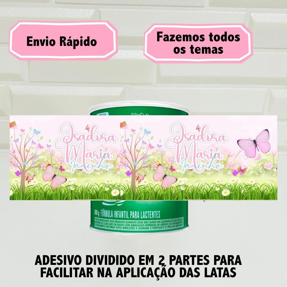 Adesivo Jardim das Borboleta Encantado Para Lata de Leite 800g Lembrancinha Personalizada de Aniversário / Mimos Festa