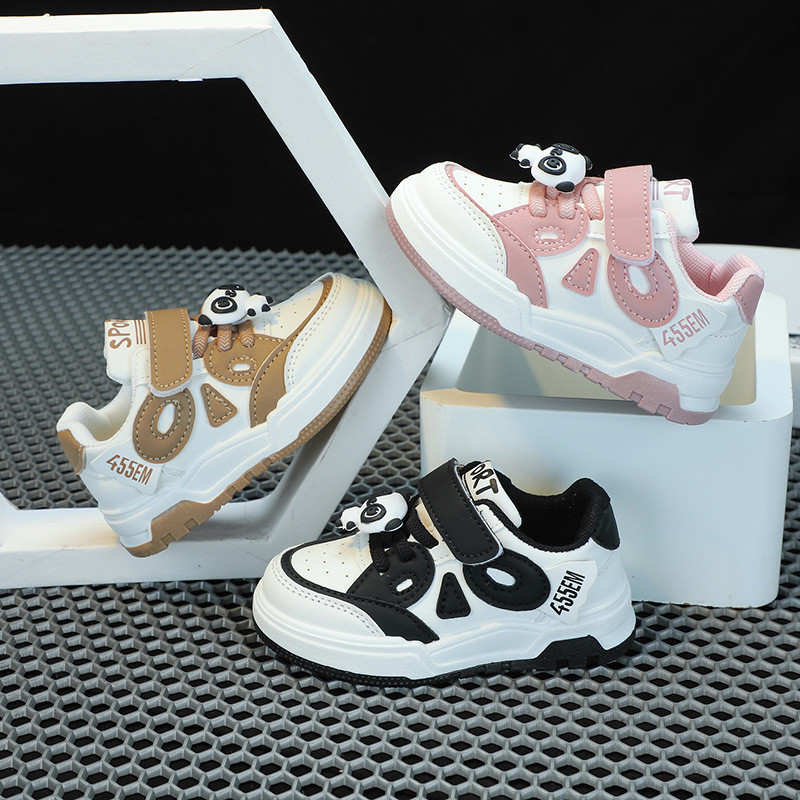 Meninas tênis crianças sapatos superfície de couro 2025 novo estilo meninas tênis sapatos de bebê Panda sola macia desod