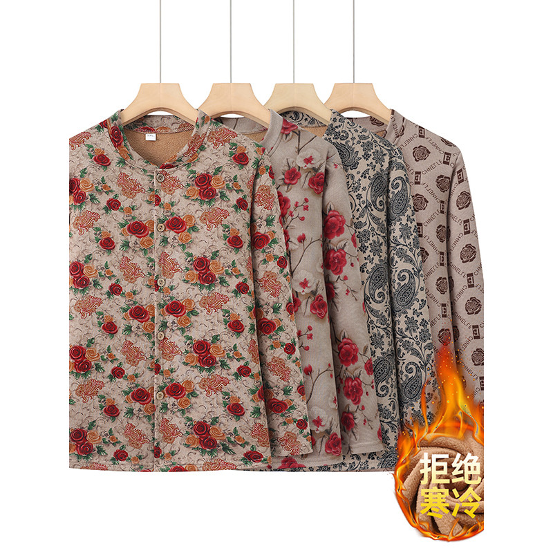 Roupas de outono roupas mãe engrossado quente Cardigan impresso topos feminino idosos solto inverno avó roupas outono ca
