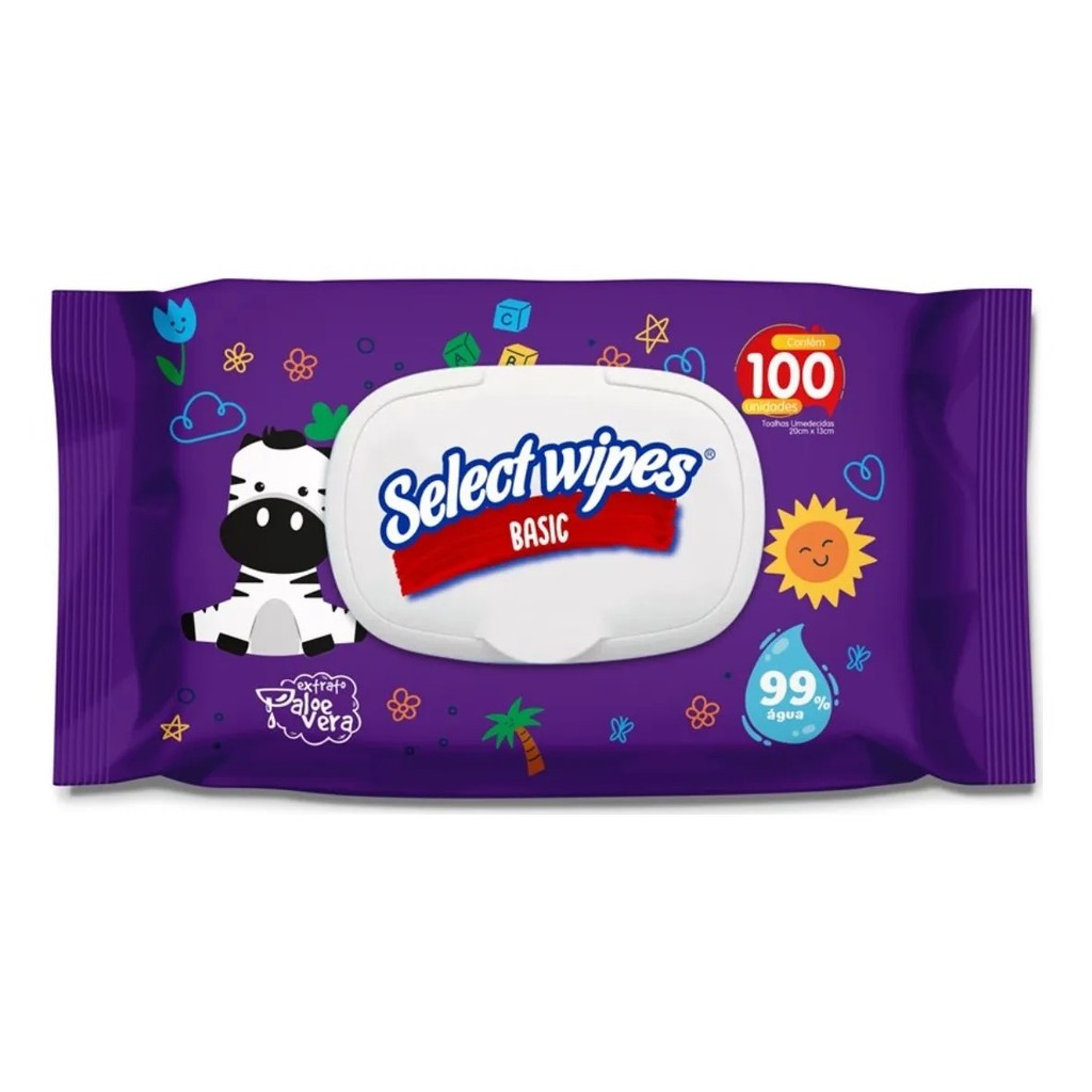 TOALHAS UMEDECIDAS SELECTWIPES BASIC ROXO 100 COM TAMPA