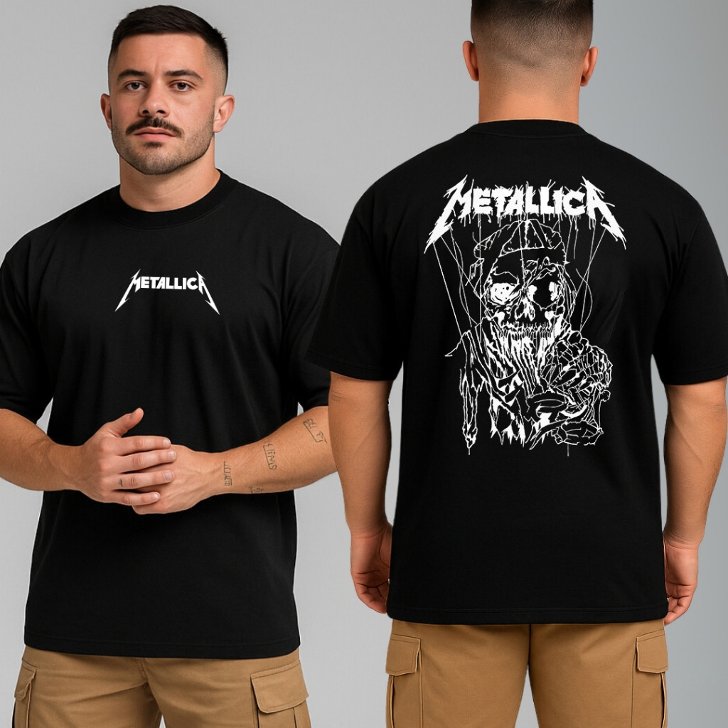 [Camiseta Premium em Algodão Puro]VU Camiseta Masculina Oversized Algodão Metallica 02 Treino Academia Rock Metal