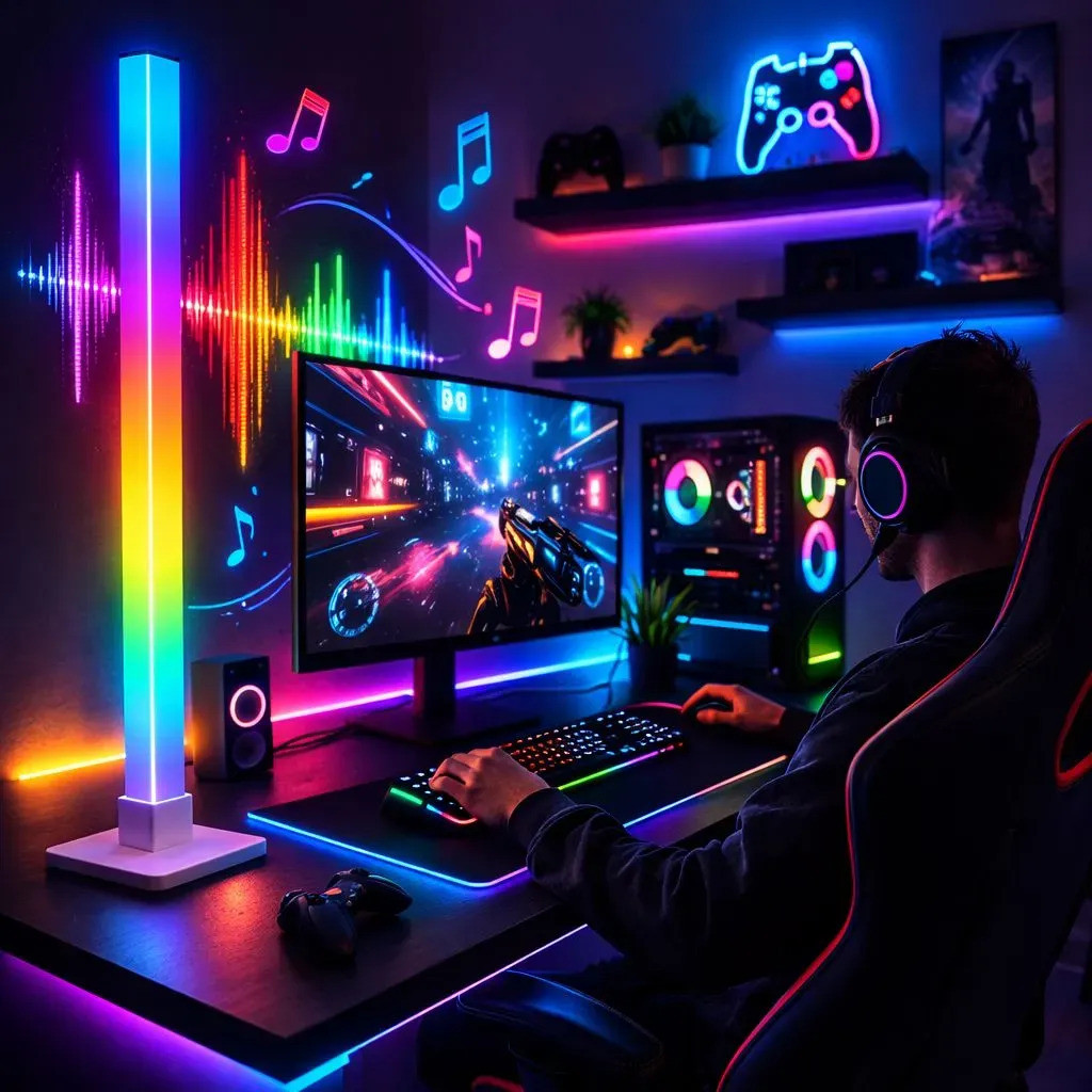 Luminária Torre Led Rgb Inteligente 4,8w Usb 1,50m Altura Abajur Decoração Mesa Gamer Sala Quarto