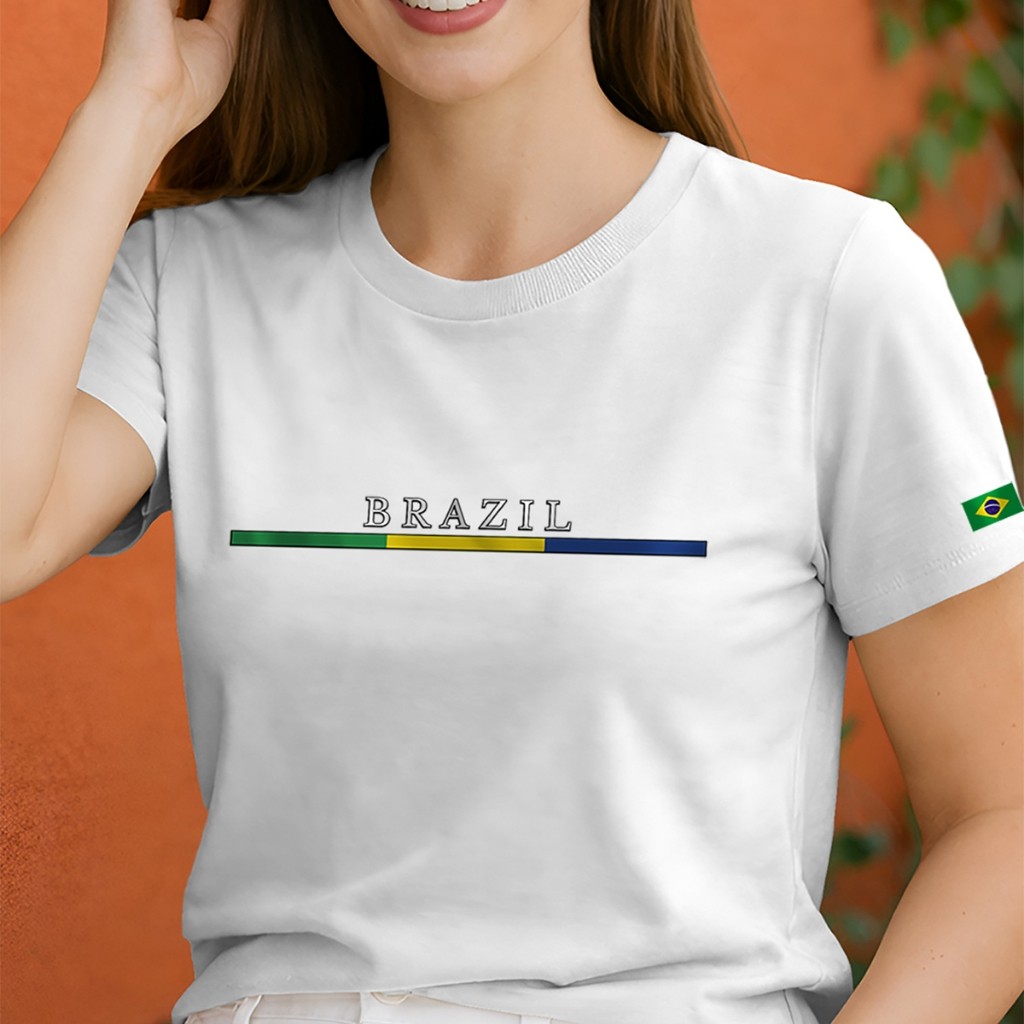 Detalhes do Camisa Casual  Feminina Copa Brasil Bandeira Faixa
