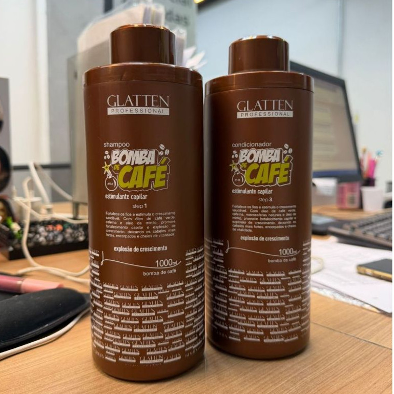Kit Shampoo e Condicionador Glatten Profissional Bomba de Café 1k