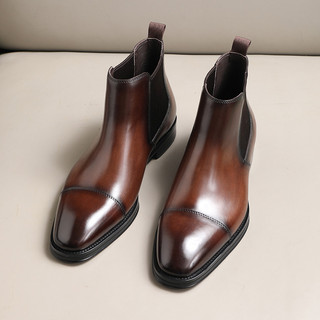 Estilo britânico Chelsea botas masculinas de couro genuíno respirável negócios sapatos de couro artesanal três articulaç