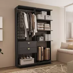 Guarda-Roupa Closet Modulado Sem Portas 2 Gavetas Alasca 120cm Preto Carraro