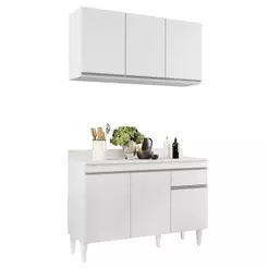 Armário Aéreo Virgínia e Balcão com Tampo 120cm Arizona Branco - Lumil