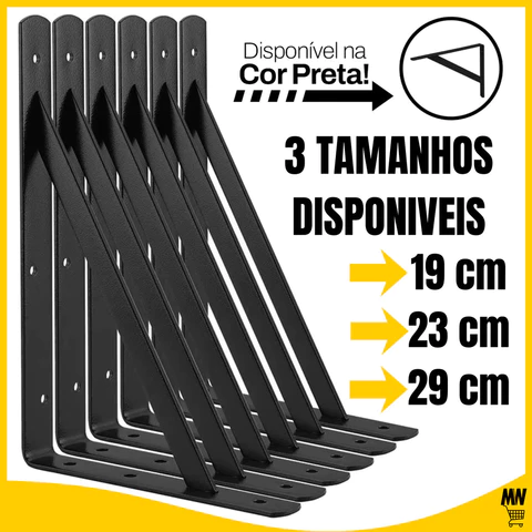 Kit 2 a 20 Suportes Mão Francesa Preta 29cm/23cm/19cm Canto Tábua Cantoneira Reforçada Preto