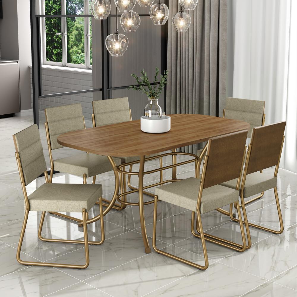 Conjunto Sala de Jantar 6 Cadeiras Fênix Carraro Dourada