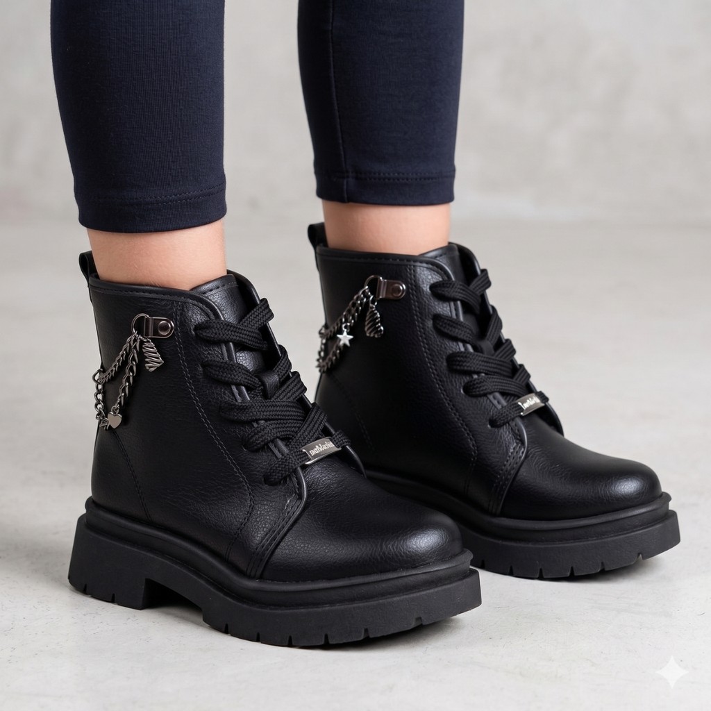 Bota Coturno Infantil Menina Molekinha Original Tratorada Preta Estilosa