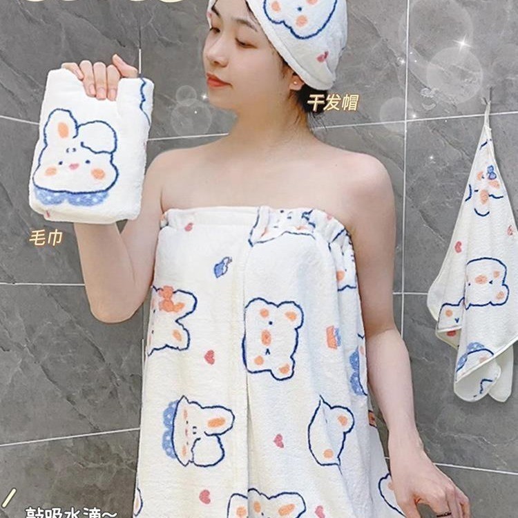 Toalha de banho fofa, toalha envoltória para meninas, touca seca, conjunto de três peças, absorve água, secagem rápida,