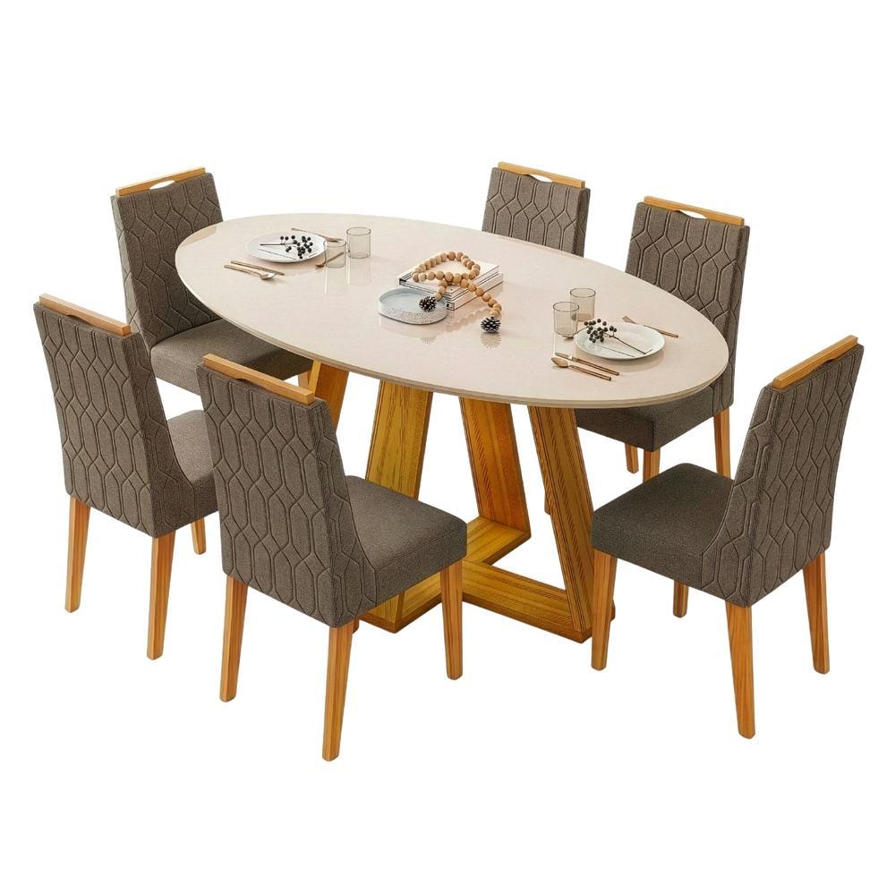 Conjunto Sala de Jantar Mesa Tampo em Vidro 1,80m Vick 6 Cadeiras Bel