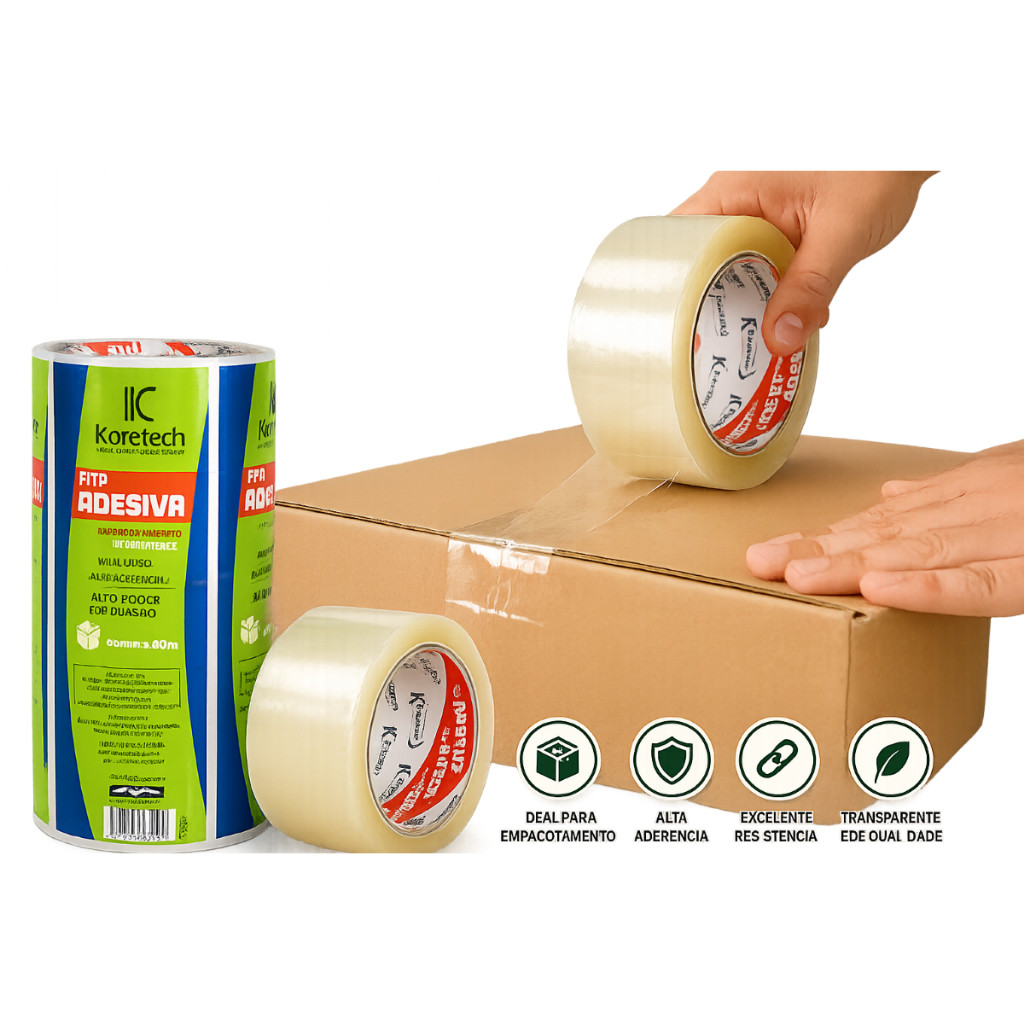 4 Rolos Fita para Embalagem Koretech Transparente 45mm x 40m Profissional — imagem 2 de 2