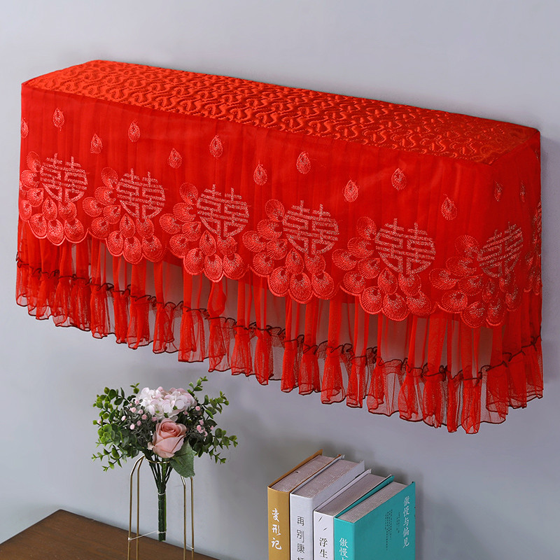 Capa de ar condicionado pendurada renda novo estilo casamento vermelho festivo capa de ar condicionado adequada para máq