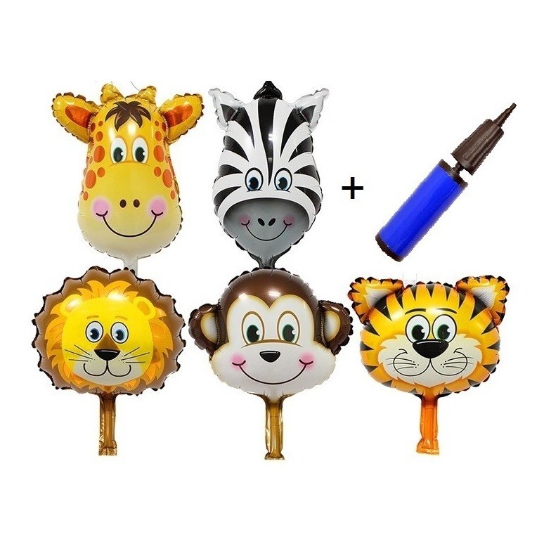 20 Balão Metalizado Animais Safari Centro Mesa 32cm + Bombinha de Ar Festa Decoração