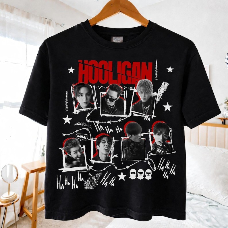 Camiseta Masculina Feminina Estampa BTS Hooligan Tour Grunge T-shirt Unissex Streetwear Envio …
