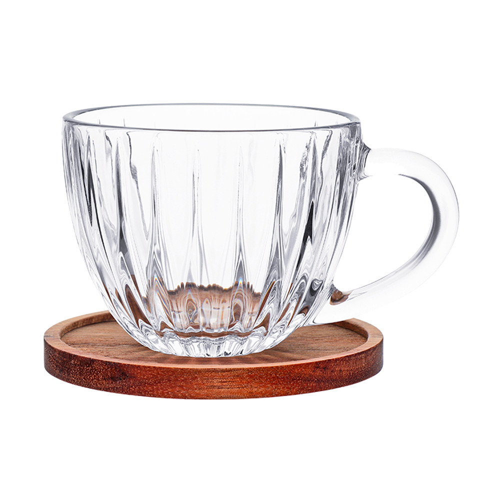 Xícara de Café Vidro Cristal com Pires de Madeira Acácia Montecarlo 80ml Haüskraft Premium