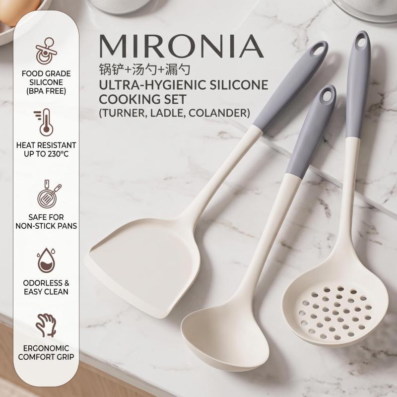 Conjunto De Utensílios De Cozinha De Silicone De Qualidade Alimentar Premium | Espátula Antiaderente Resistente Ao Calor