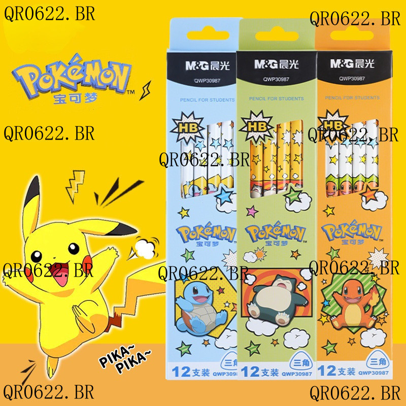 12Pcs/set Novo Lápis Pokemon Com Apagador Pikachu 2B/HB De Madeira Para Estudantes Papelaria Crianças Aniversário De Fér