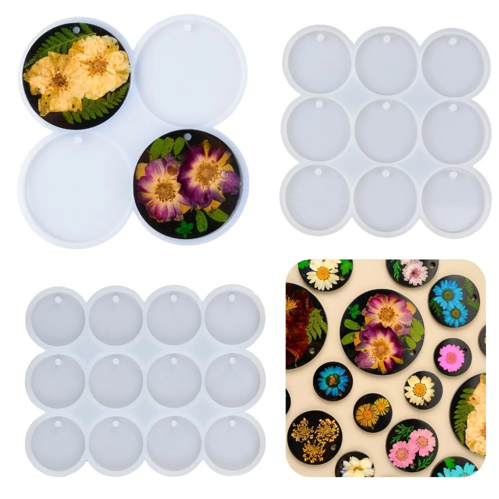 Molde Multi Buraco Placa Redonda Chaveiro Moldes De Silicone Halloween DIY Flor Seca Espelho Tag Gotejamento Natal