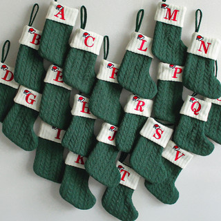 Enfeites de natal meias de malha meias de lã letras bordadas crianças saco de presente de doces verde presente de estoqu