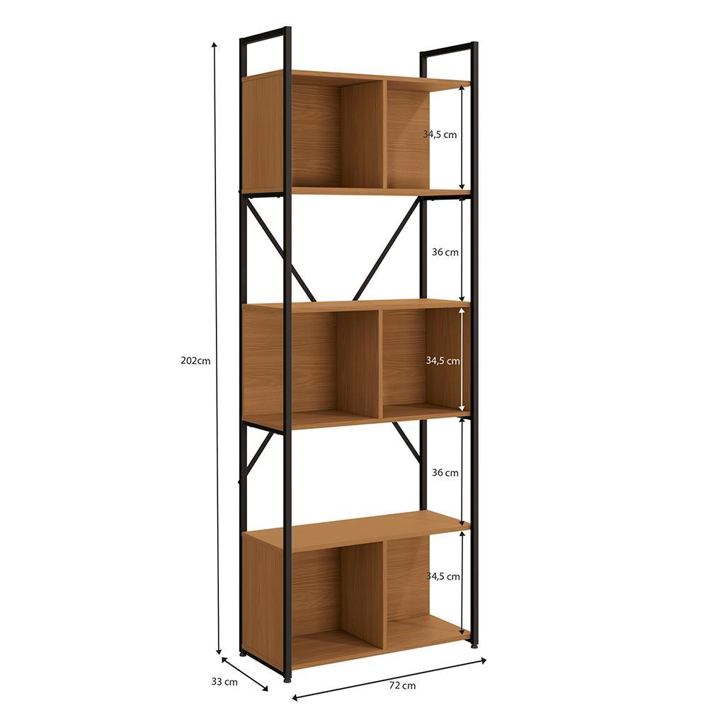 Estante Alta Kappesberg 3 Nichos Industrial Canela/Preto fosco 200cm x 72cm — imagem 2 de 2