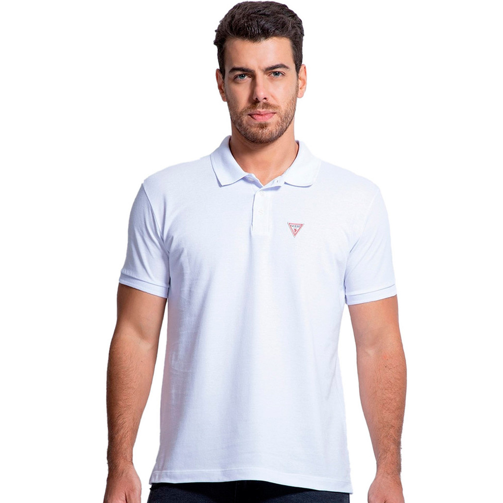 Polo Guess Masculina Piquet Tag Logo Branca
