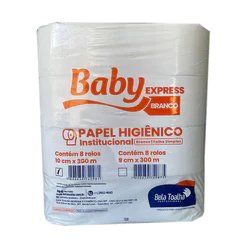 Papel higiênico rolão branco Plus 10x300 com 8 rolos Baby