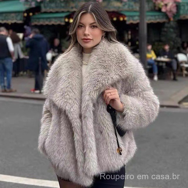 Europeu americano feminino outono inverno novo estilo casaco de pele do falso topo feminino lã Artificial curto casaco d