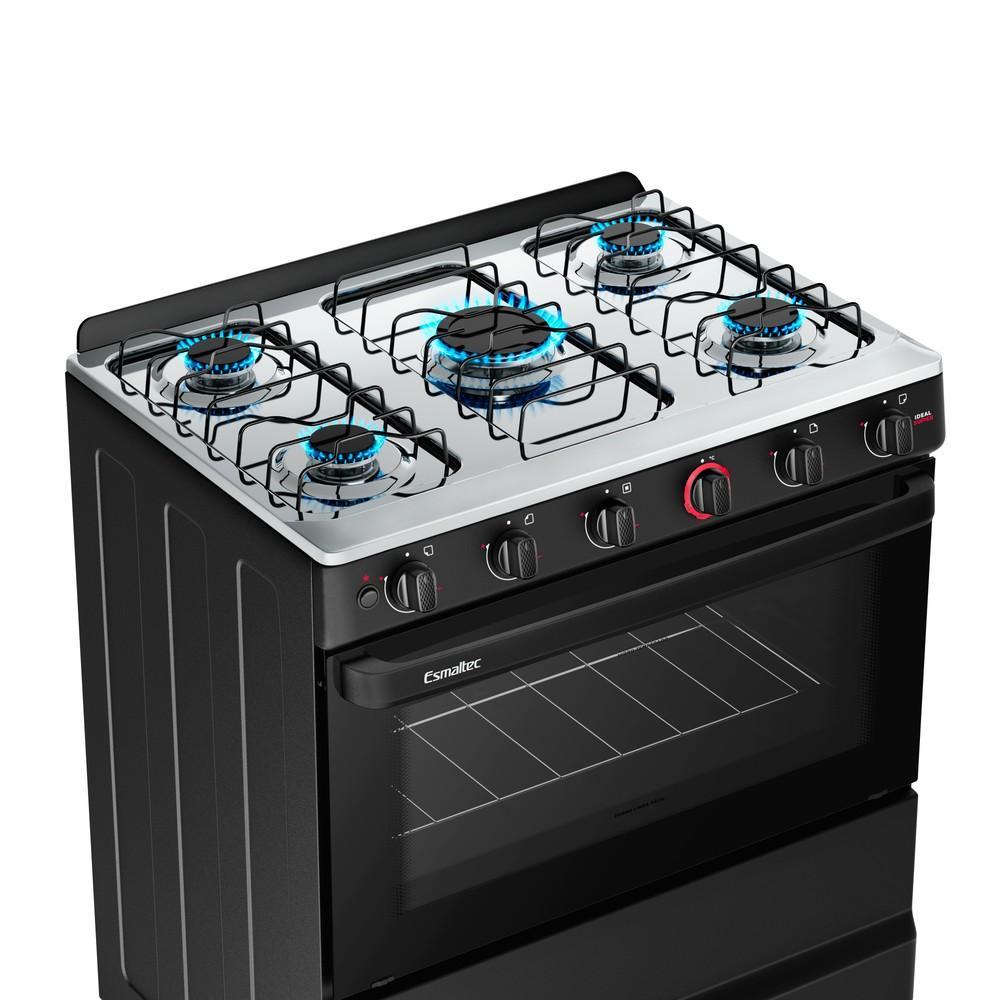 Fogão a Gás Esmaltec Ideal Super 5 Bocas 84L Bivolt Preto com Mesa Inox Acendimento Automático · foto 2