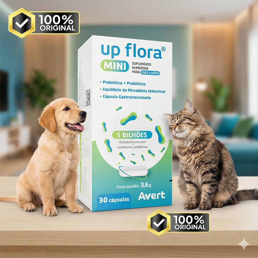 Suplemento Up Flora Mini 30 Capsulas Avert Probiótico Cães Gatos