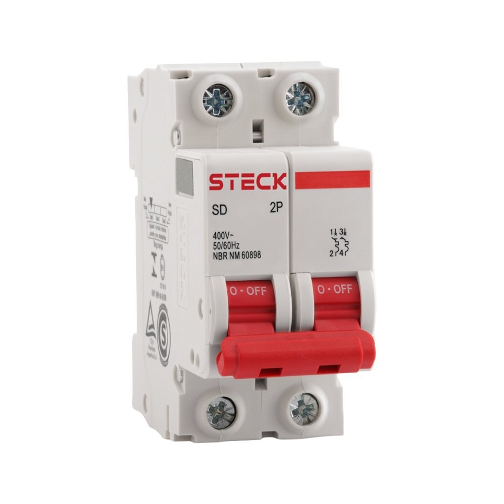 Disjuntor Steck Din SDD62C50 - 2 Polos, 50A, Curva C, 3kA, Branco