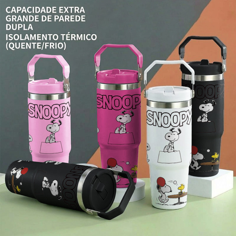 Copo De Água Snoopy De Grande Capacidade 900ml Garrafa Térmica De Aço Inoxidável Com Alça