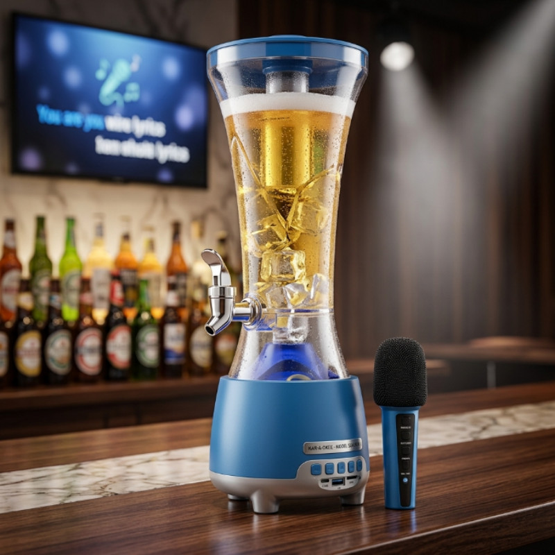 Torre de Chopp 1,5L Bluetooth Karaokê LED com Microfone Caixa Som Festa Copa Bar