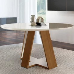 Mesa Redonda 4 Lugares Tampo com Vidro/Laca Grécia Marrom/Castanho Cinamomo/Off White Castanho Cinamomo/Off White
