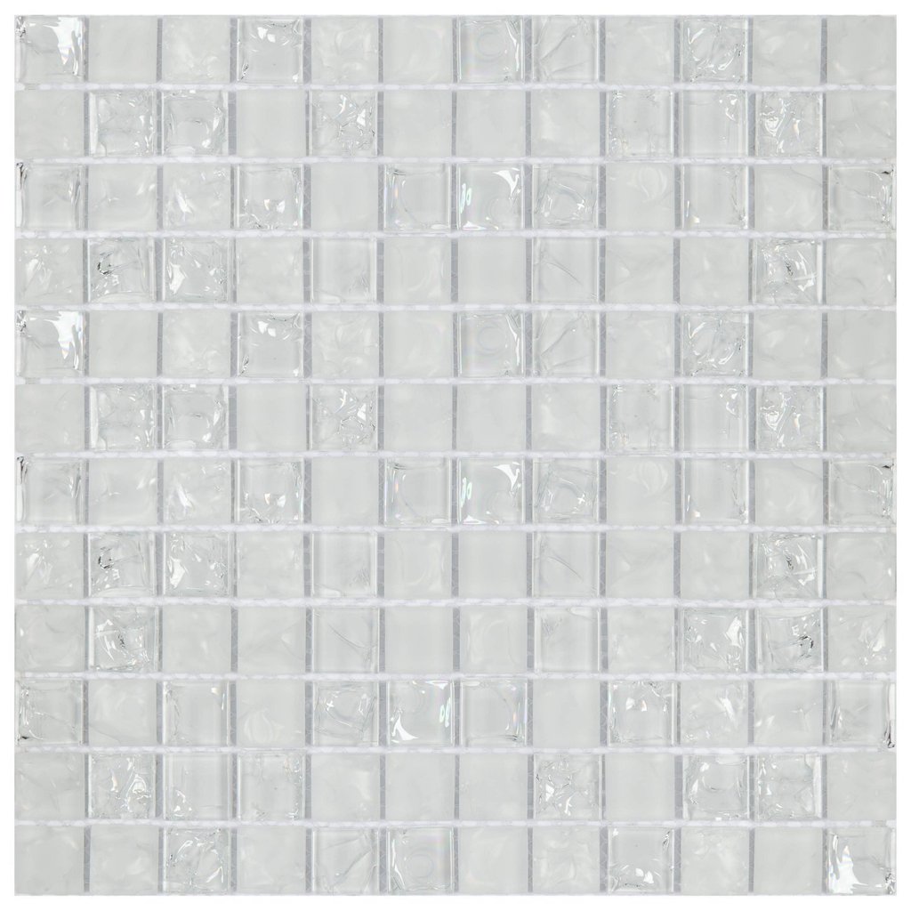 Pastilha de Vidro Ice de 30cm X 30cm Rende  Glass Mosaic Branco Quebrado