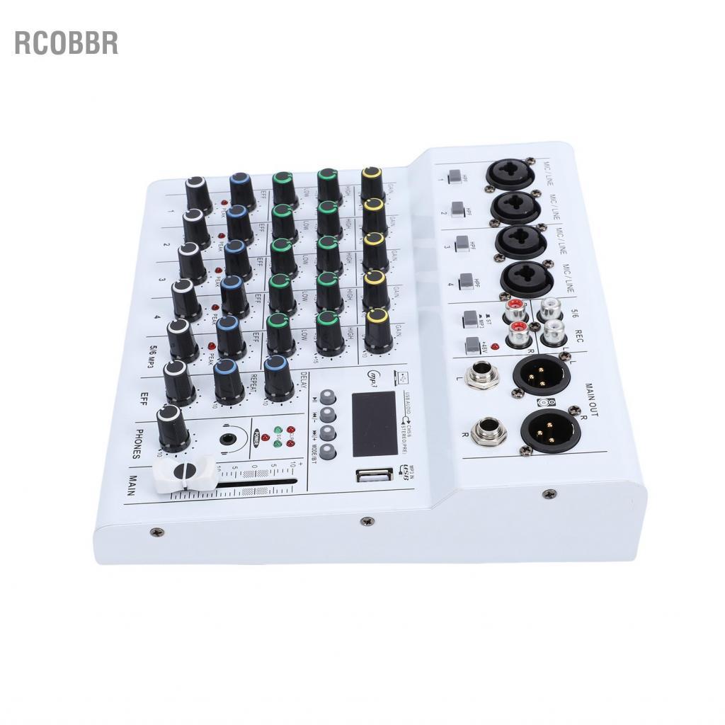 rcobbr Mini Mixer de som de 6 canais Controlador de DJ com BT MP3 Player 48V Phantom Power Amplificador de guitarra