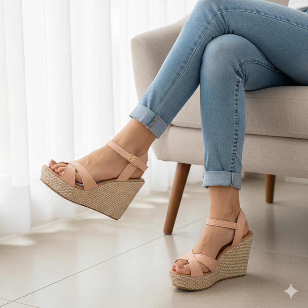 Sandália Anabela Salto Feminino 10cm Confortável Casual Estilosa com Solado Antiderrapante