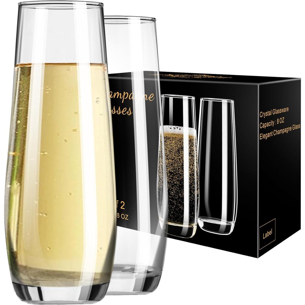 PARACITY Taças de Champanhe Sem Haste 8 oz, Copos de Coquetel, Conjunto de 2 Taças de Champanhe, Presente para Aniversár