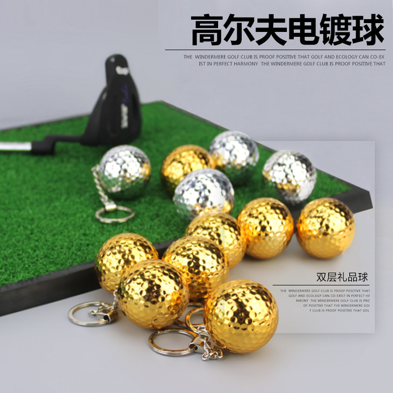 Novo golfe dupla camada competição bola galvanoplastia bola chaveiro bola presente bola banhado a ouro banhado a prata a