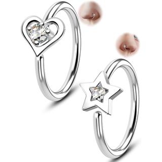 Melighting Conjunto de 20 Anéis de Nariz Abertos Sem Costura, Argola de Nariz em Forma de Estrela e Coração com Zircônia