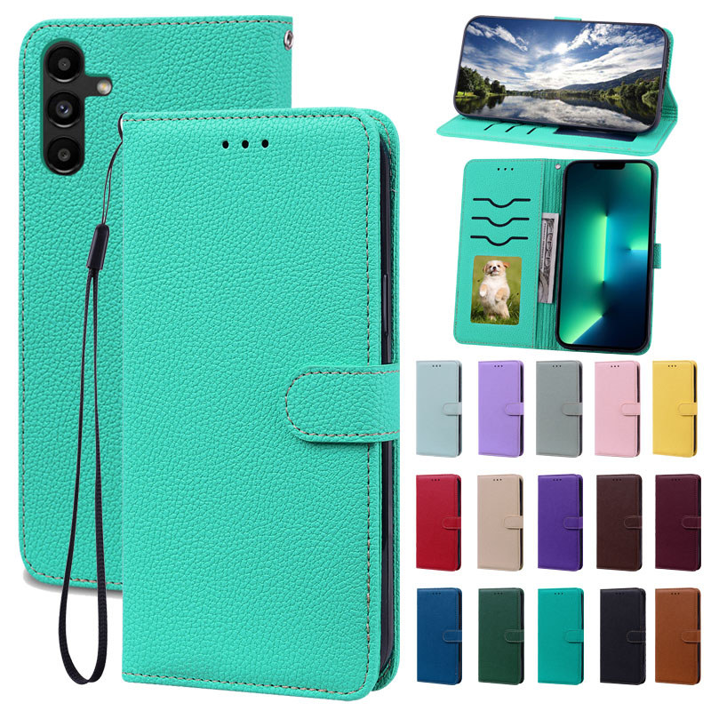 Macaron Cor Couro Caso De Telefone Para Samsung Galaxy A57 A37 A27 A17 A07 A56 A36 A26 A16 A06 Carteira Flip Capa Com Ti
