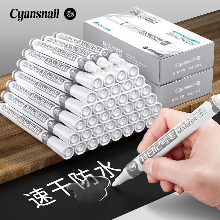 Marcador branco à prova d'água, à prova de óleo, não desbota, caneta oleosa, caneta branca para pneu, ponta grossa, seca