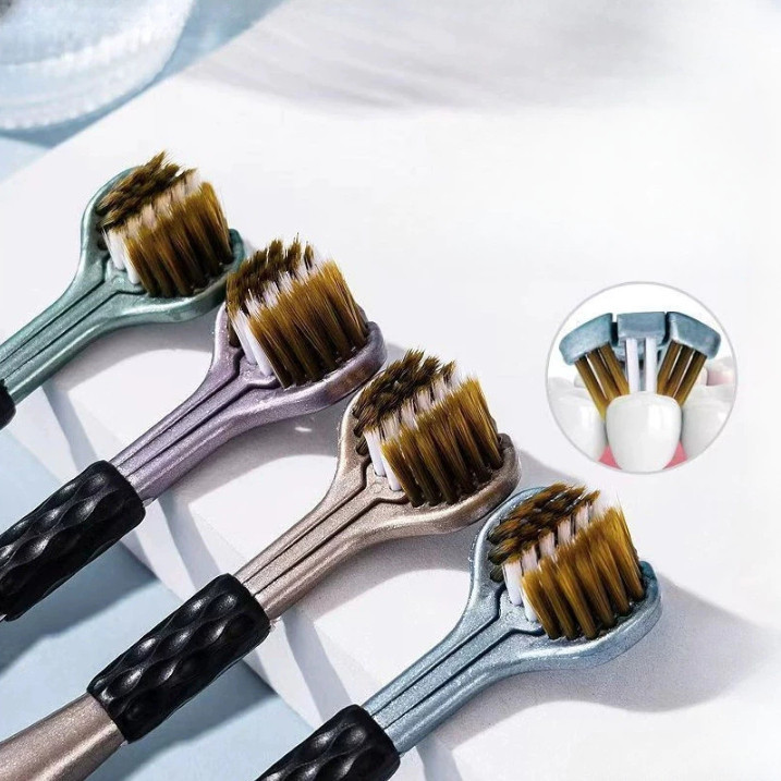 Escova de dentes 360° com três lados e cabeças de cerdas macias e duras - 1 unidade